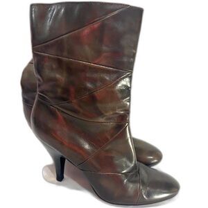 Nine West Allyourso Leather Booties Brown size 9 y2k Chic Patchwork Ankle Boots